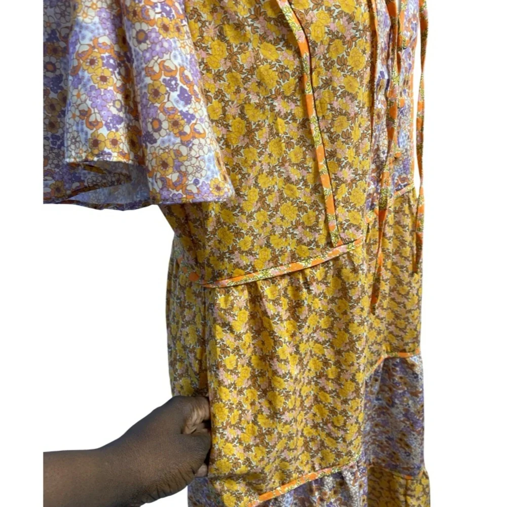 Lollys Laundry Godwin Floral Midi Dress Yellow Multicolor Size Large Pit 21 - Picture 10 of 17